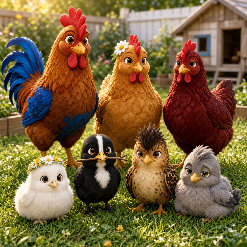 The Chicken Heads — the whole backyard family of seven